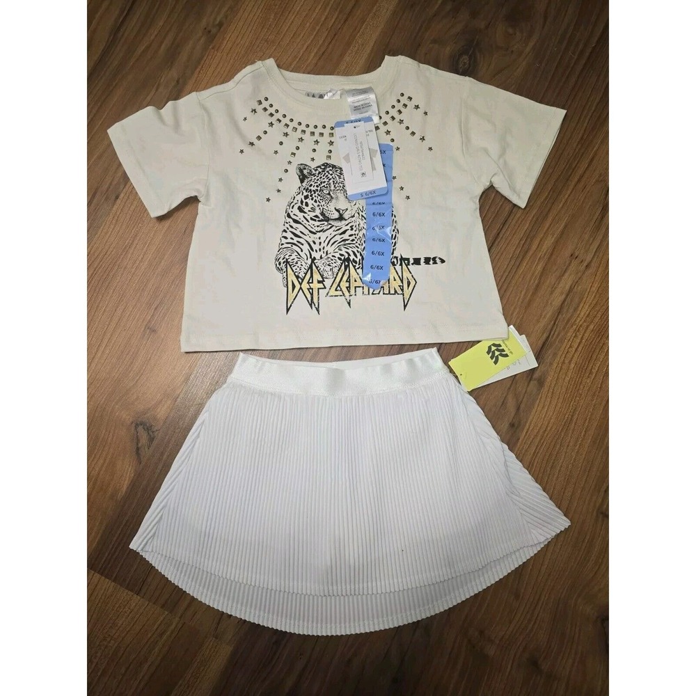 Cat & Jack Def Leppard Crop Top and Pleated Skort Set Girls Size 6/6X White 5592